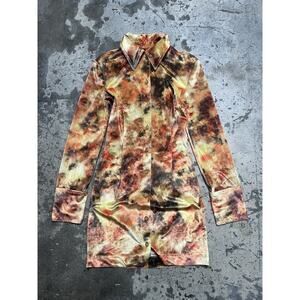 Nanushka Orange Hazy Floral‎ Print Velvet Jersey Romee Mini Shirt Dress XXS